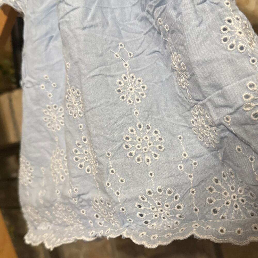 Little Me Blue Linen Eyelet Top - VGUC - 6M - Picture 3 of 4